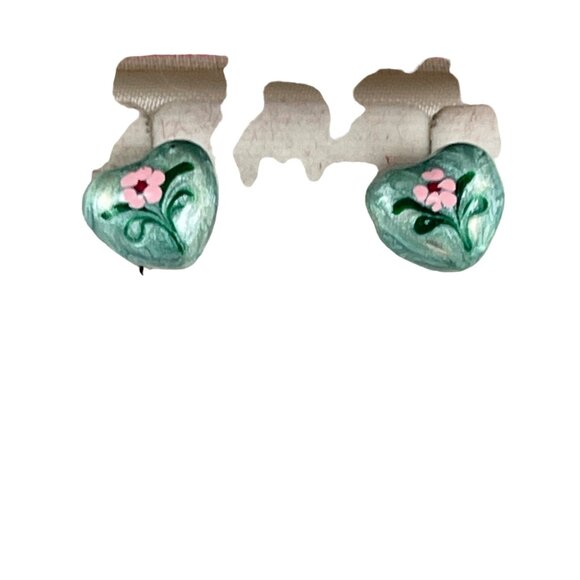 Handmade Italian Enamel Heart Earrings With Pink Flowers In Velvet Box - Picture 7 of 8